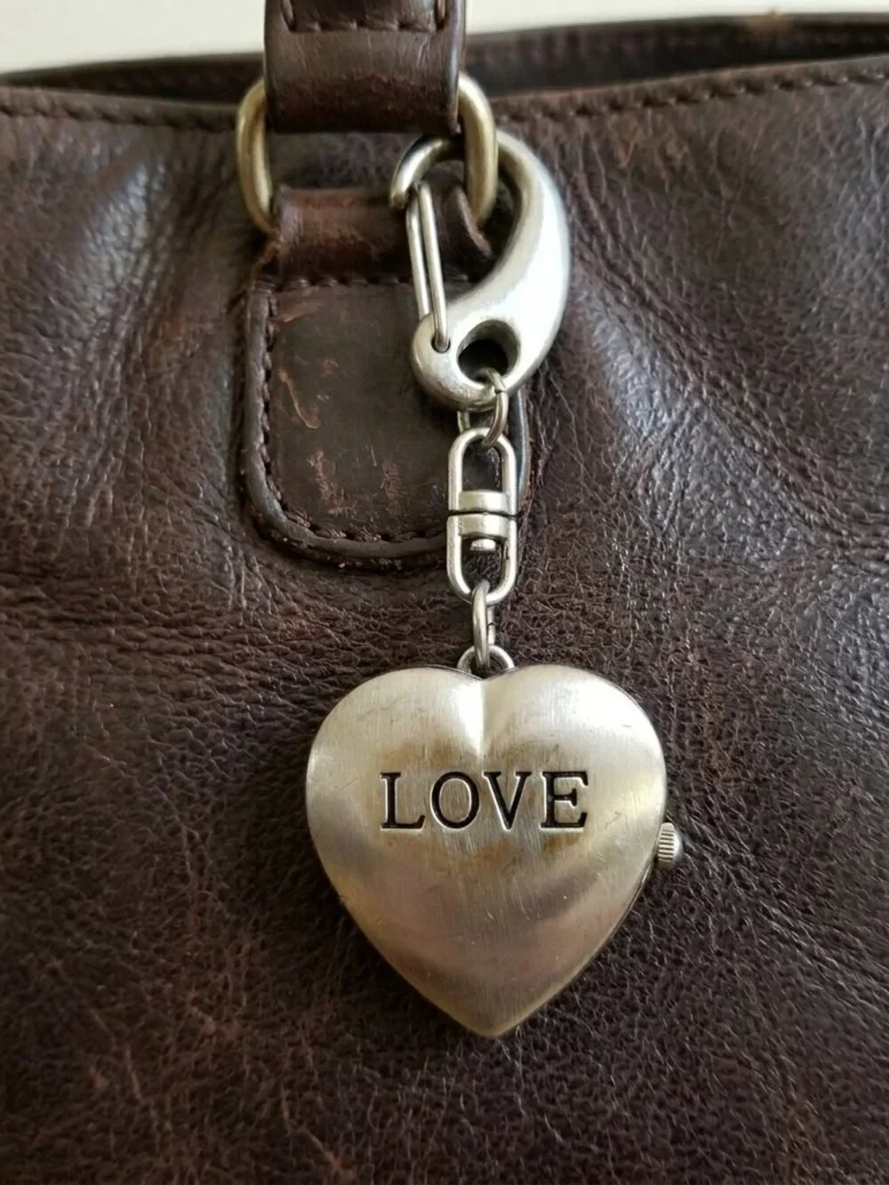 Vintage LOVE Heart Locket Watch Metal Purse Charm Pendant Clip On Dangle